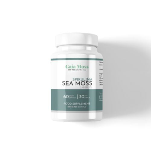 100% Wildcrafted Sea Moss & Spirulina 500mg Capsules - 30 Day Supply