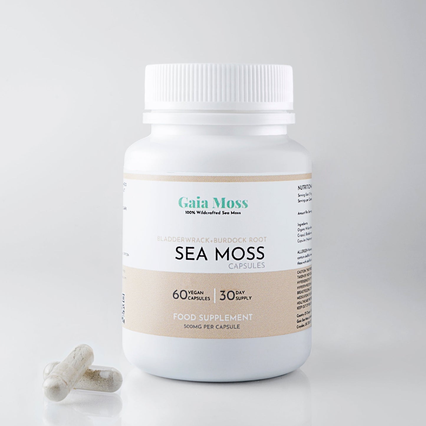 100% Wildcrafted Sea Moss, Bladderwrack and Burdock Root 500mg Capsules - 30 Day Supply