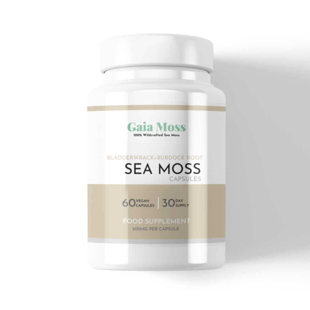 100% Wildcrafted Sea Moss, Bladderwrack and Burdock Root 500mg Capsules - 30 Day Supply